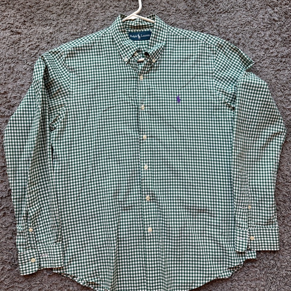Ralph Lauren Men's Green Checkered Button-Down Shirt